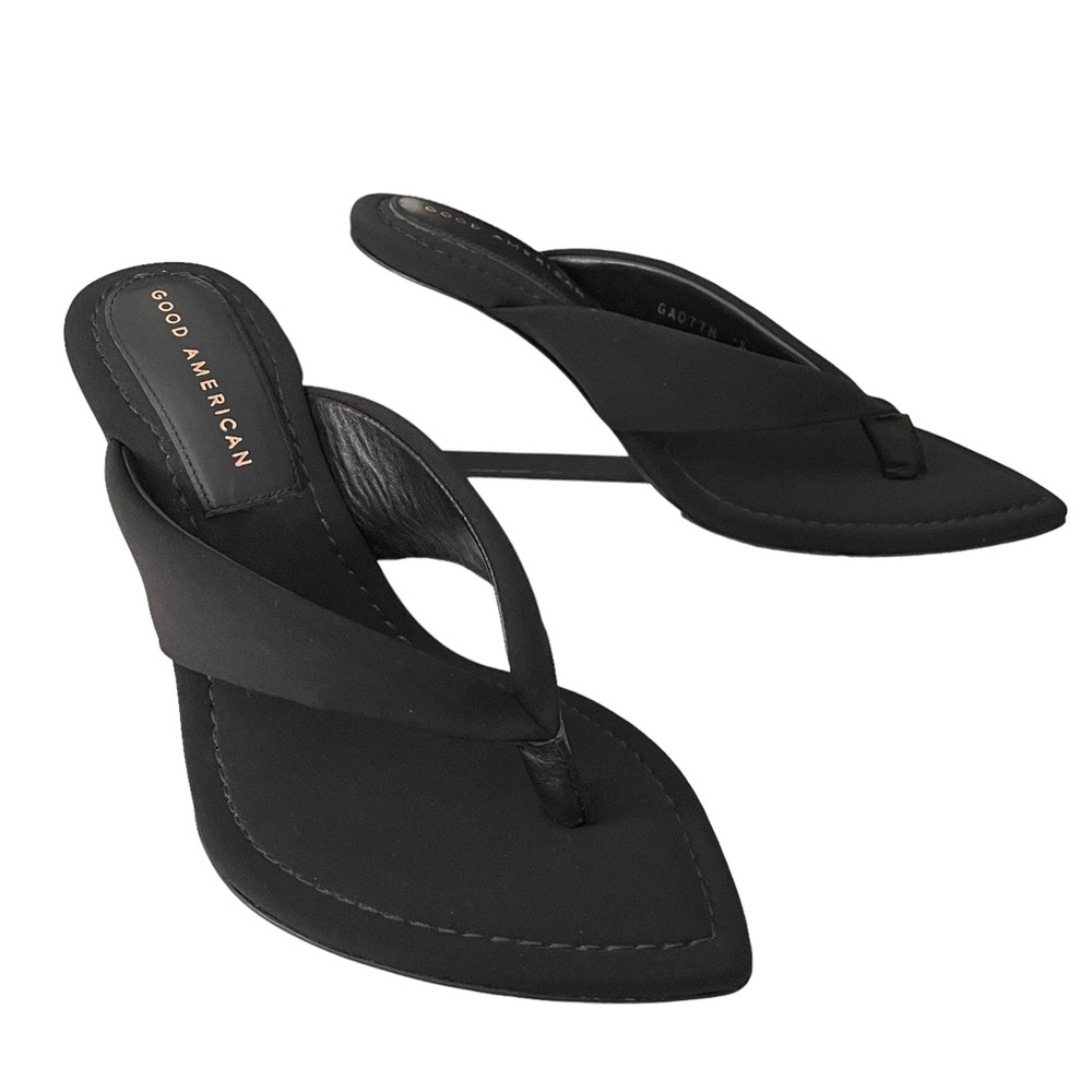 GOOD AMERICAN CINDER-F*KING-RELLA BLACK THONG CLEAR WEDGE SANDAL SIZE 8